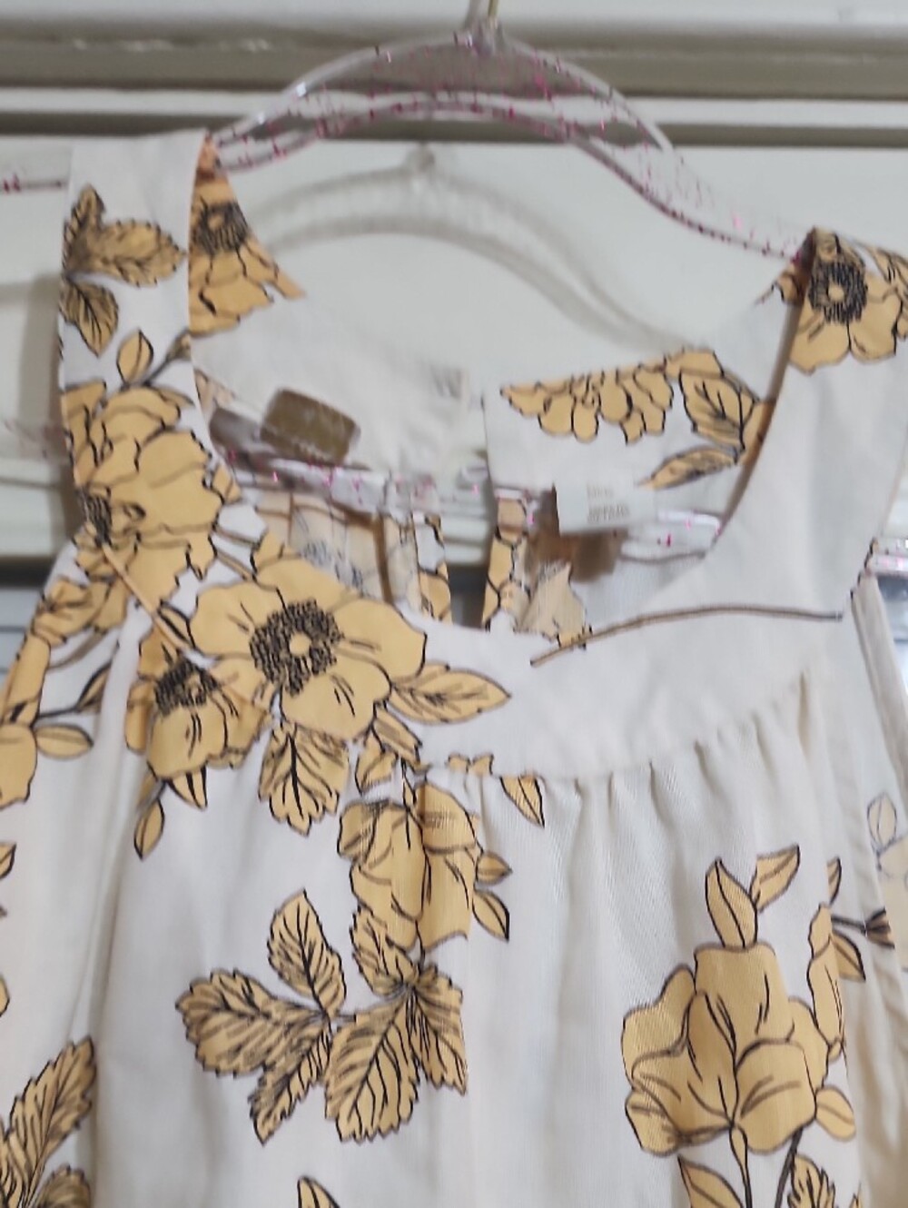 Cynthia Rowley Women's Cream Floral Linen Dress with Golden Yellow Print - Picture 6 of 9